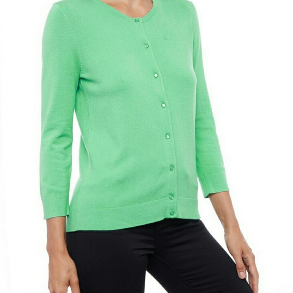 Spense Button Front Cardigan in Pastel Shimmer Mint Green